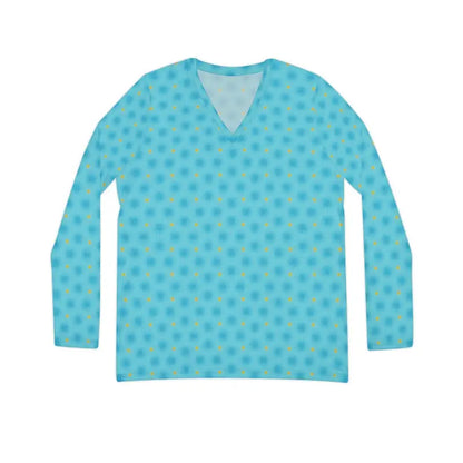 Chic Blue Long Sleeve V-neck Shirt: Style Meets Comfort - All Over Prints