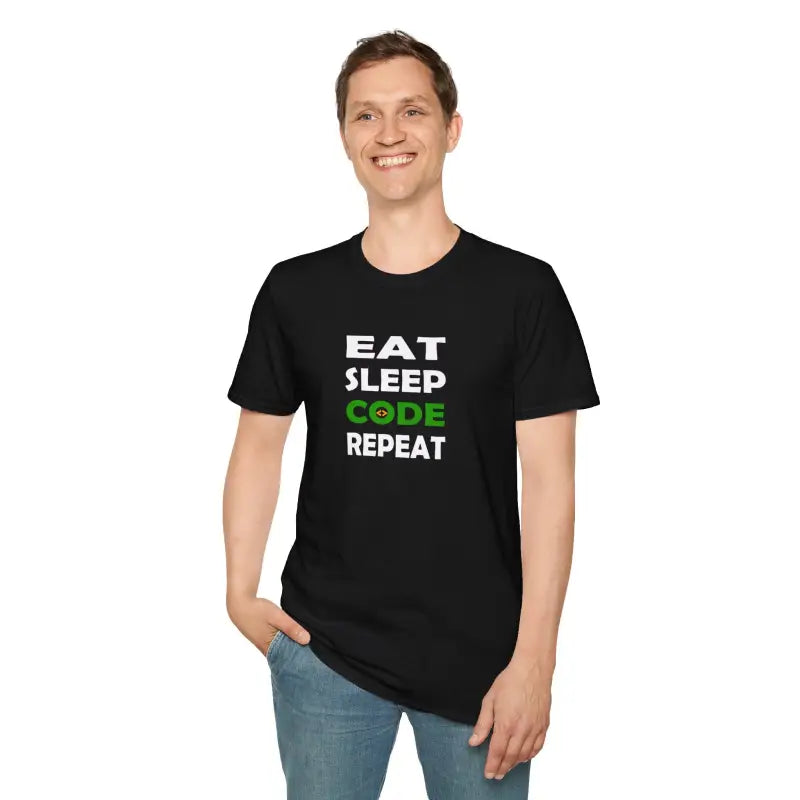 Unisex Softstyle Eat Sleep Code Repeat Tee - Ultimate Comfort! - Black / s T-shirt