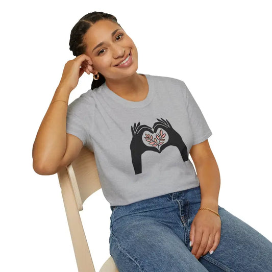 Ultimate Comfort Tee with Heart Plant Hands Design - Sport Grey / s T-shirt