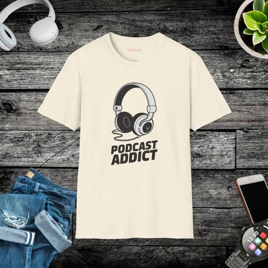 Podcast Addict Tee: Bees & Blossoms for Ultimate Comfort - Natural / s T-shirt