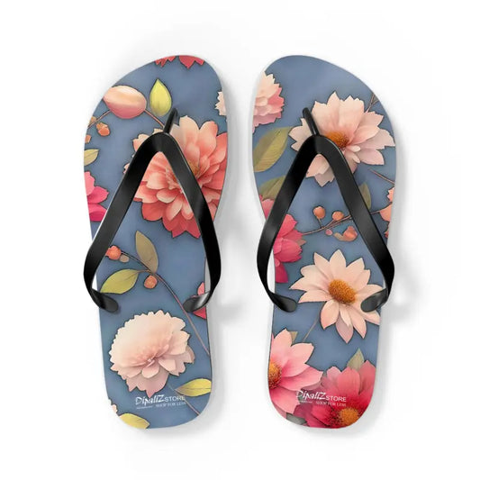 Summer Paradise Unisex Floral Flip Flops - l / Black Sole Shoes