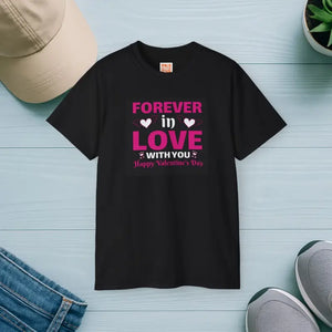 Forever in Love Ultra Cotton Tee Valentine’s Day Unisex - Dipaliz - Black / s - T-shirts