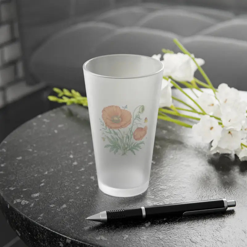 Poppy Flower Frosted Pint Glasses: Elevate your Style! - 16oz / Glasses