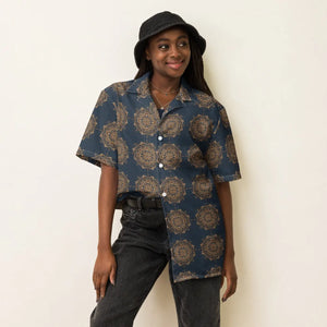 Nautical Unisex Button Shirt - Navy Geometric Print - Dipaliz - Shirts