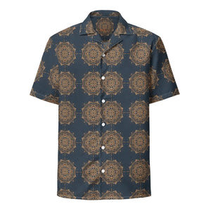 Nautical Unisex Button Shirt - Navy Geometric Print - Dipaliz - Shirts