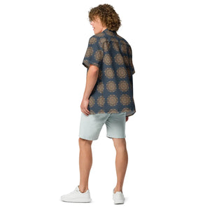 Nautical Unisex Button Shirt - Navy Geometric Print - Dipaliz - Shirts