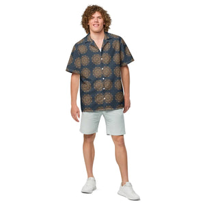 Nautical Unisex Button Shirt - Navy Geometric Print - Dipaliz - Shirts