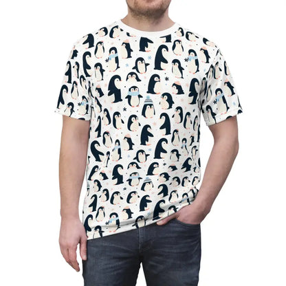 Chill in Style with Cool Penguins Snowflakes Cut & Sew Tee - White Stitching / 4 Oz. / s T-shirts