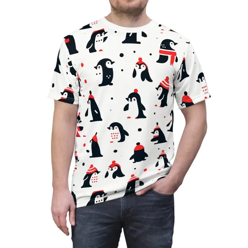 Cozy Cut & Sew Tee with Penguins for Fashion Lovers - White Stitching / 4 Oz. / s T-shirts