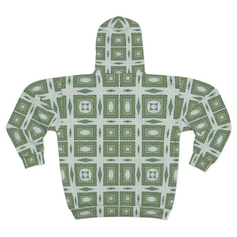 Stay Cozy in Style: Green Geometric Abstract Zip Hoodie - All Over Prints