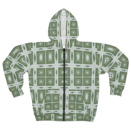 Stay Cozy in Style: Green Geometric Abstract Zip Hoodie - Xs All Over Prints