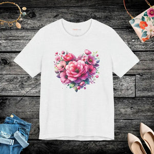 Heart Tee Jersey Short Sleeve Floral Unisex Comfort Style Dipaliz - Ash / s - T-shirts