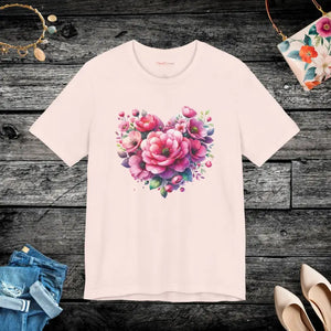 Heart Tee Jersey Short Sleeve Floral Unisex Comfort Style Dipaliz - Soft Pink / s - T-shirts