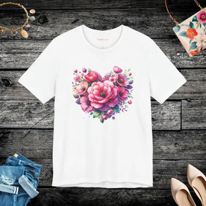 Heart Tee Jersey Short Sleeve Floral Unisex Comfort Style Dipaliz - White / s - T-shirts