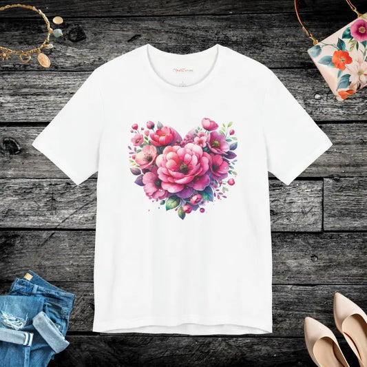 Heart Tee - Unisex Jersey Short Sleeve with Floral Design - White / s T-shirt