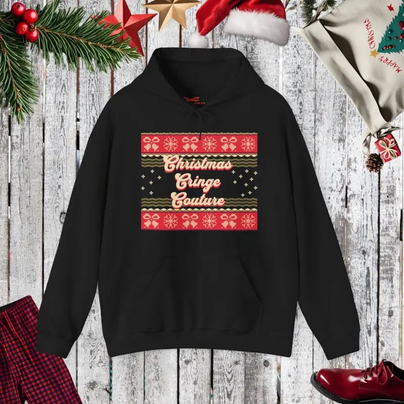 Embrace Cozy Christmas Vibes with Cringe Couture Hoodie - Black / s