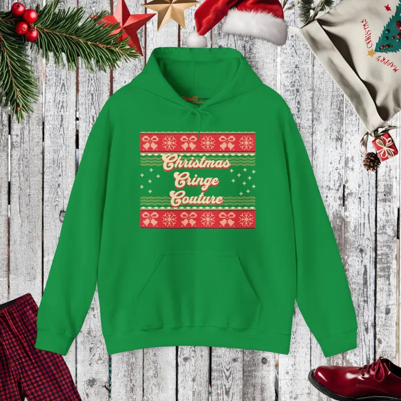 Embrace Cozy Christmas Vibes with Cringe Couture Hoodie - Irish Green / s