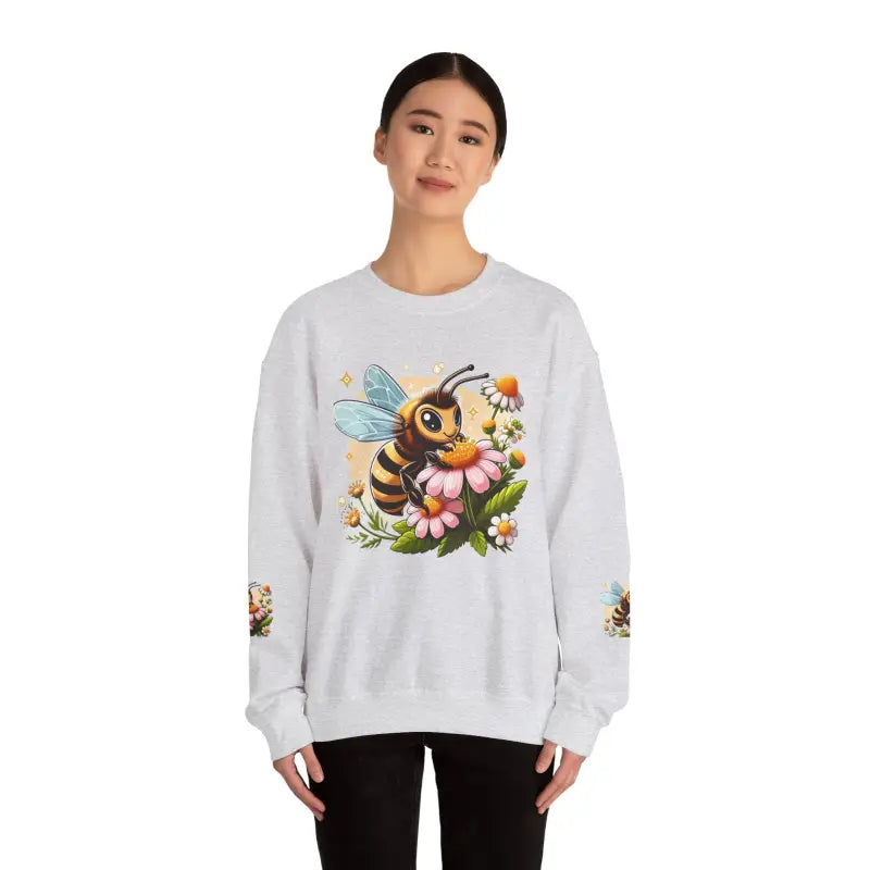 Unisex Heavy Blend Crewneck with Enchanting Bee & Flower Design - Sweatshirt