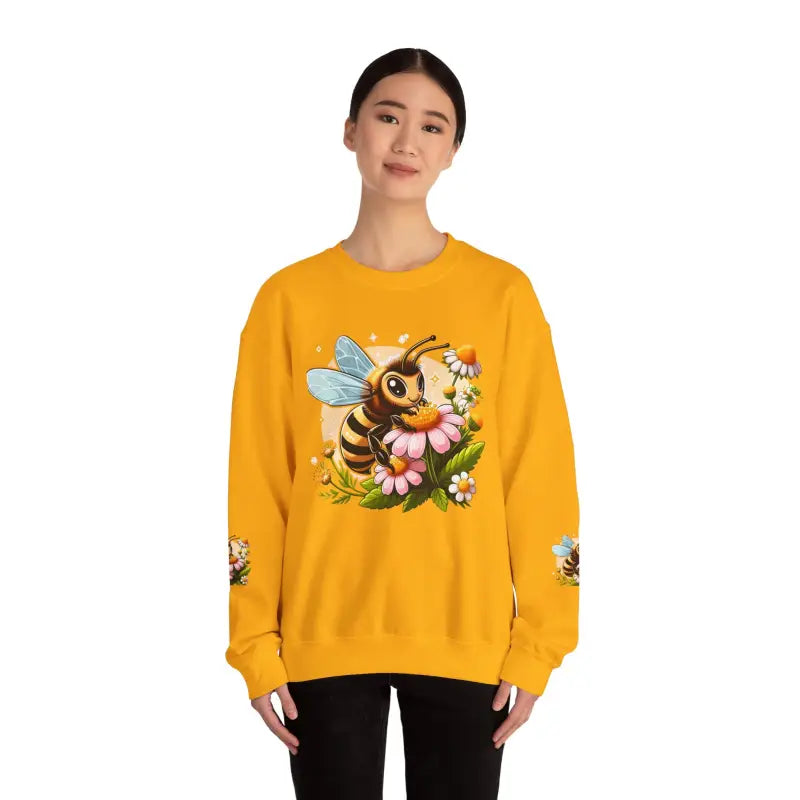 Unisex Heavy Blend Crewneck with Enchanting Bee & Flower Design - Sweatshirt