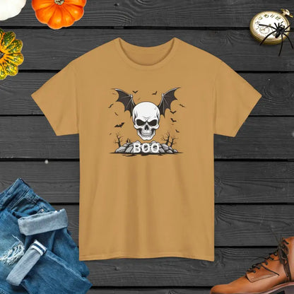 Elevate your Halloween Style with a Heavy Cotton Skull Tee - Old Gold / s T-shirt