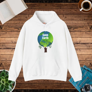Save Earth tree artwork on the DipaliZ unisex heavy blend pullover hoodie