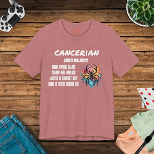 DipaliZ Cancer zodiac tee, crab with claws drawn close under a crescent