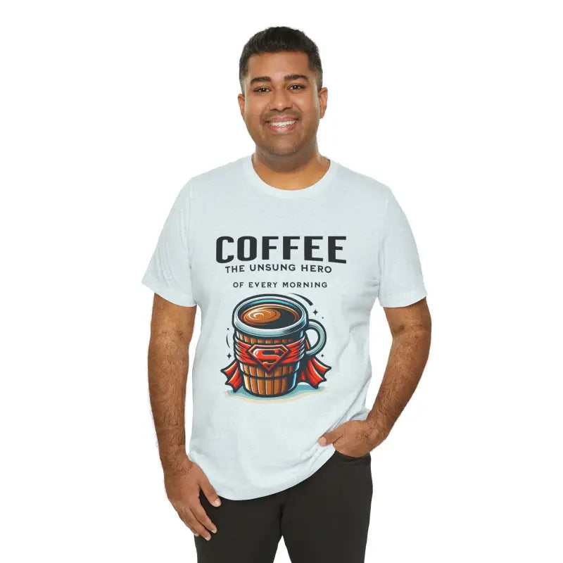 Coffee Hero: Ultimate Unisex Jersey Short Sleeve Tee - Heather Ice Blue / s T-shirt