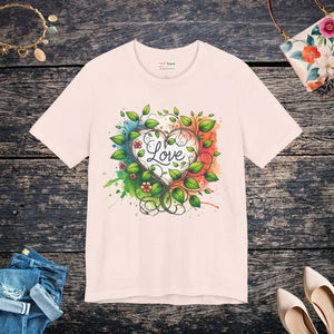 Unisex Jersey Heart and Flowers Tee - Soft Cotton - Dipaliz - T-shirts