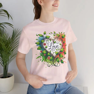 Unisex Jersey Heart and Flowers Tee - Soft Cotton - Dipaliz - T-shirts