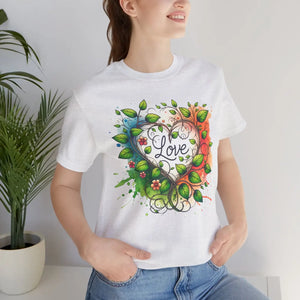 Unisex Jersey Heart and Flowers Tee - Soft Cotton - Dipaliz - T-shirts