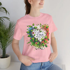 Unisex Jersey Heart and Flowers Tee - Soft Cotton - Dipaliz - T-shirts
