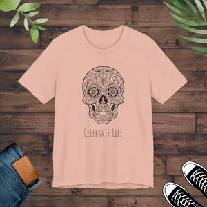 Cool Sugar Skull Jersey Short Sleeve Tee - Celebrate Life - Dipaliz - Peach / Xs - T-shirts
