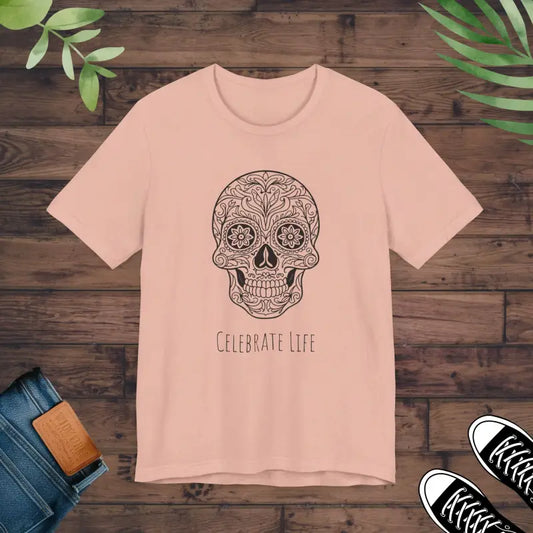 Celebrate Life in Style: Cool Sugar Skull Jersey Tee - Peach / Xs T-shirt