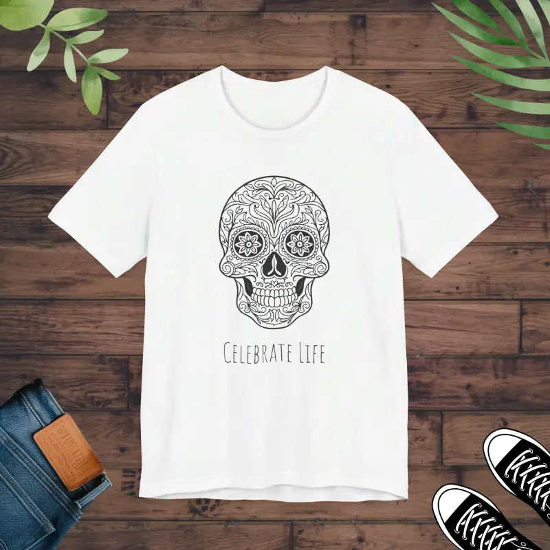 Celebrate Life in Style: Cool Sugar Skull Jersey Tee - White / l T-shirt