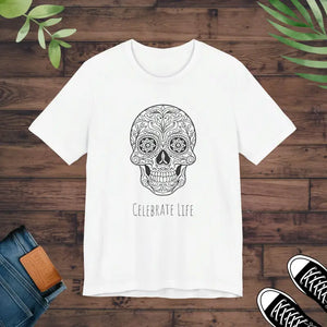 Cool Sugar Skull Jersey Short Sleeve Tee - Celebrate Life - Dipaliz - White / l - T-shirts