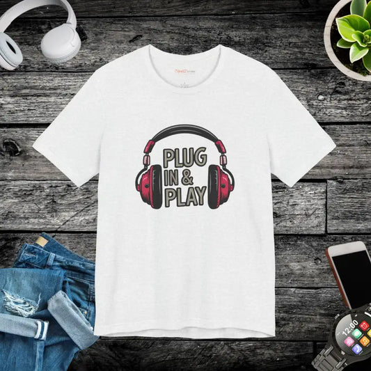 Rock the Unisex Jersey Short Sleeve Tee with Headphones Design - Ash / s T-shirt