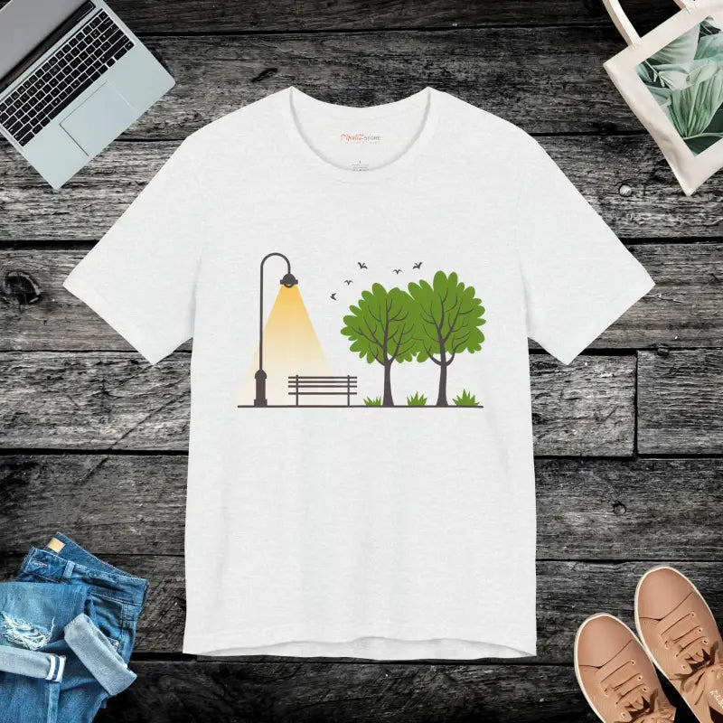 Unisex Jersey Tee with Cozy Airlume & Lamp Post Design - Ash / s T-shirt