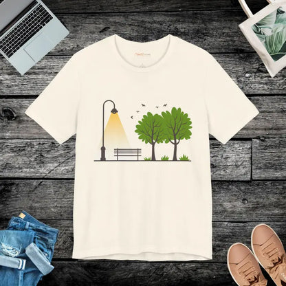 Unisex Jersey Tee with Cozy Airlume & Lamp Post Design - Natural / s T-shirt