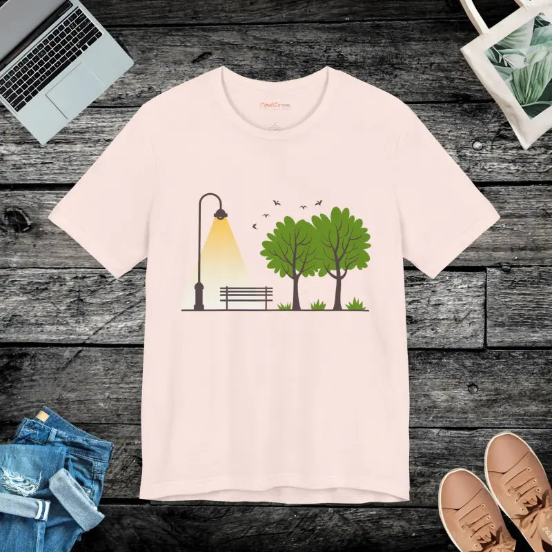 Unisex Jersey Tee with Cozy Airlume & Lamp Post Design - Soft Pink / s T-shirt