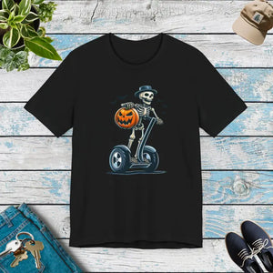 Skeleton Segway Tee - Airlume Combed Cotton Halloween Shirt - Dipaliz - Black / s - T-shirts