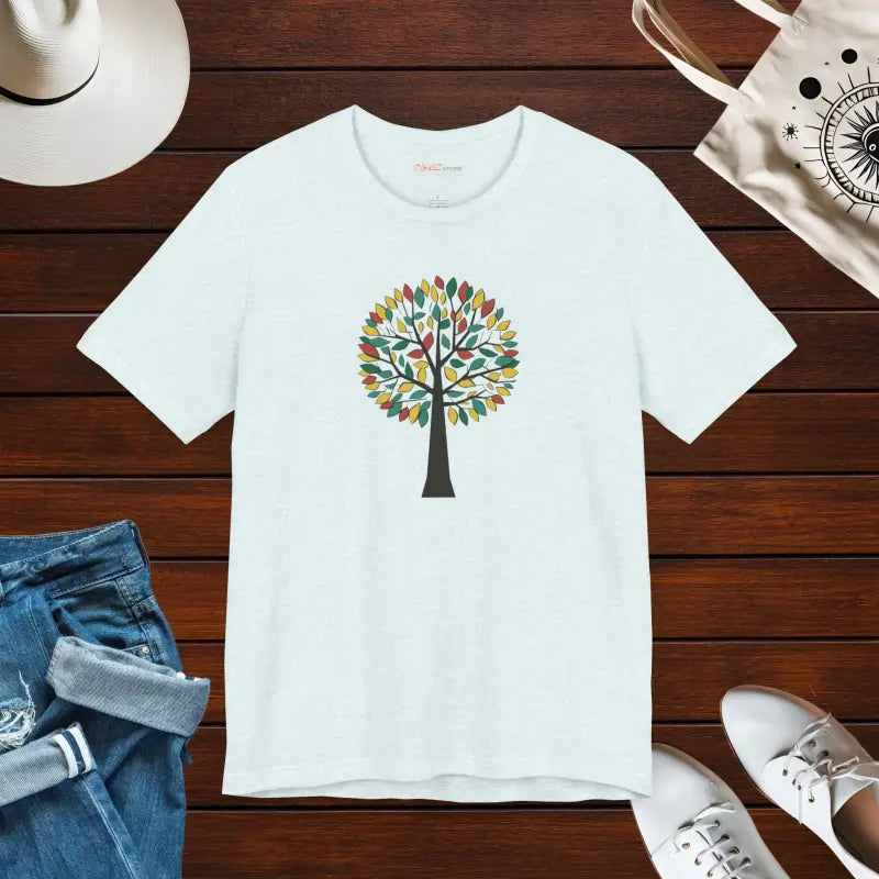 Vibrant Unisex Jersey Tee with Colorful Tree Design - Heather Ice Blue / s T-shirt