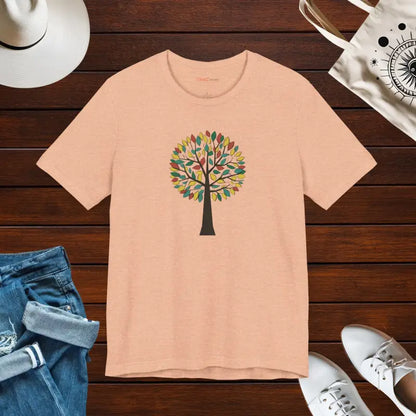 Vibrant Unisex Jersey Tee with Colorful Tree Design - Heather Peach / s T-shirt