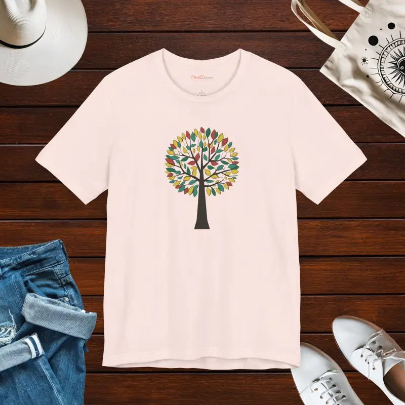 Vibrant Unisex Jersey Tee with Colorful Tree Design - Soft Pink / s T-shirt