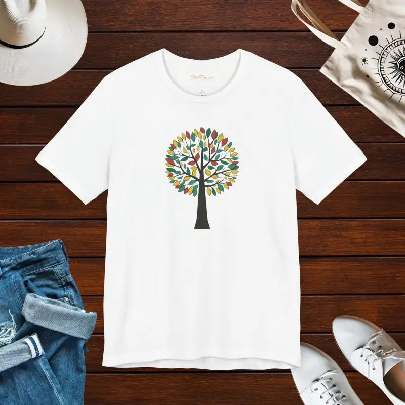 Vibrant Unisex Jersey Tee with Colorful Tree Design - White / s T-shirt