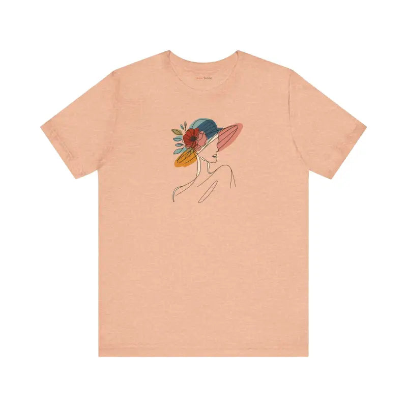 Enchanting Unisex Jersey Tee with Floral Hat Design - Heather Peach / s T-shirt