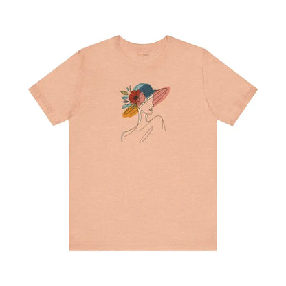 Enchanting Unisex Jersey Tee with Floral Hat Design - Heather Peach / s T-shirt