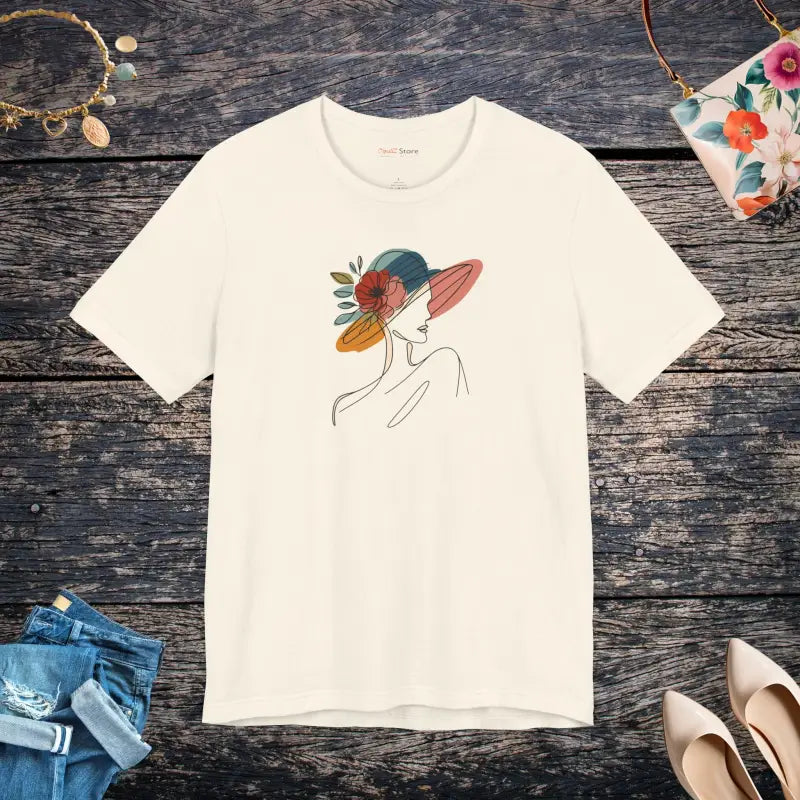 Enchanting Unisex Jersey Tee with Floral Hat Design - Natural / s T-shirt