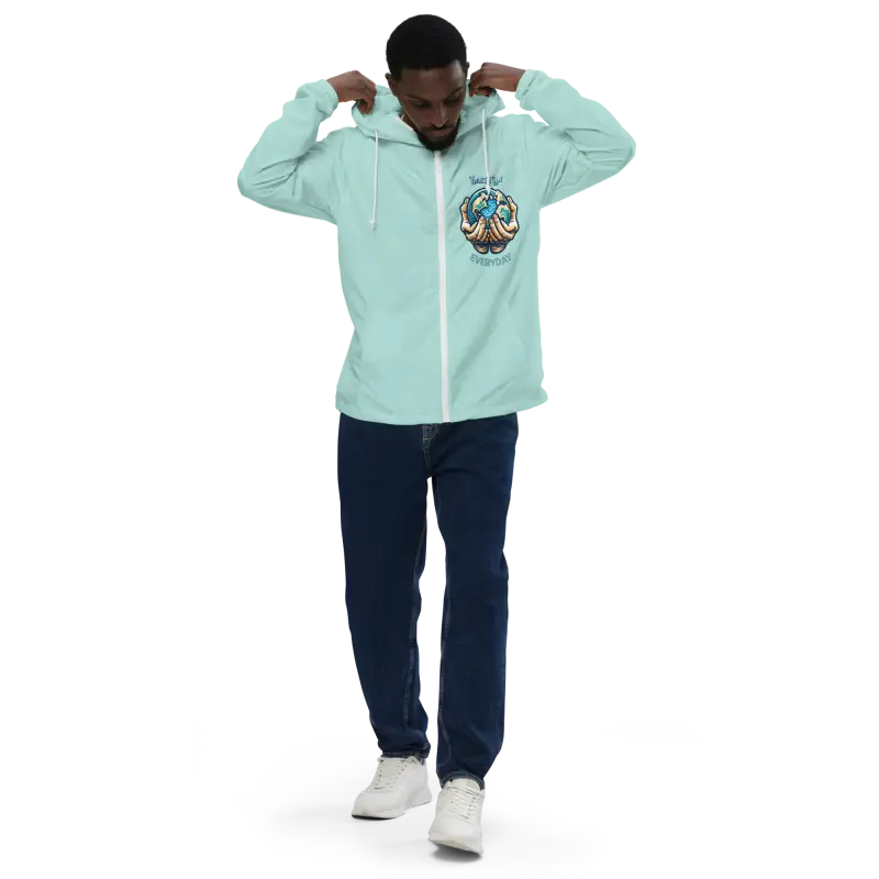 Unisex Lightweight Zip Windbreaker for Earth Day Explorations - Aqua/white Zipper / Xs Jackets