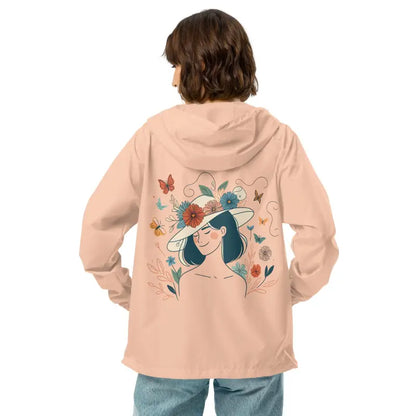 Unisex Lightweight Windbreaker with Floral Butterfly Magic Hat - Blush/white Zipper / Xs