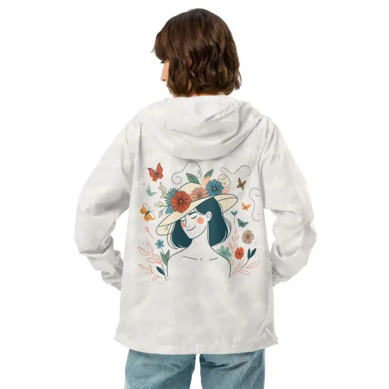 Unisex Lightweight Windbreaker with Floral Butterfly Magic Hat - White Camo / Xs